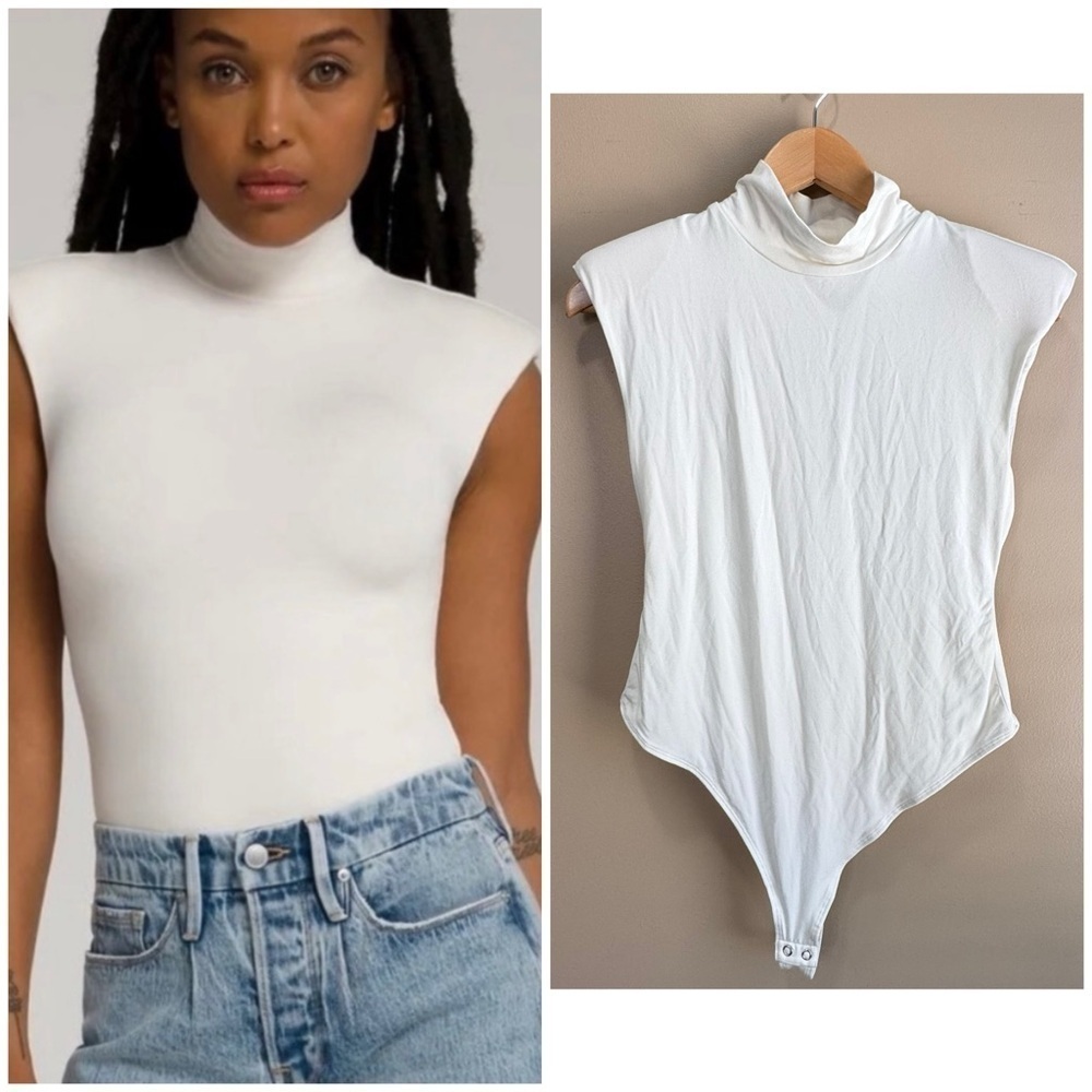 Good American Mock Neck Power Body Suit Thong. Ivory Color. Size 3 / Large
